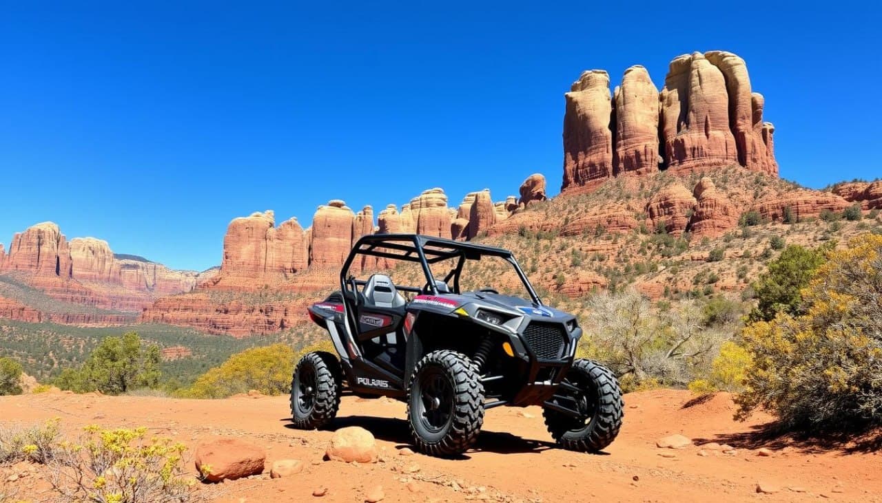 Polaris RZR UTV in front of Sedona red rock formations
