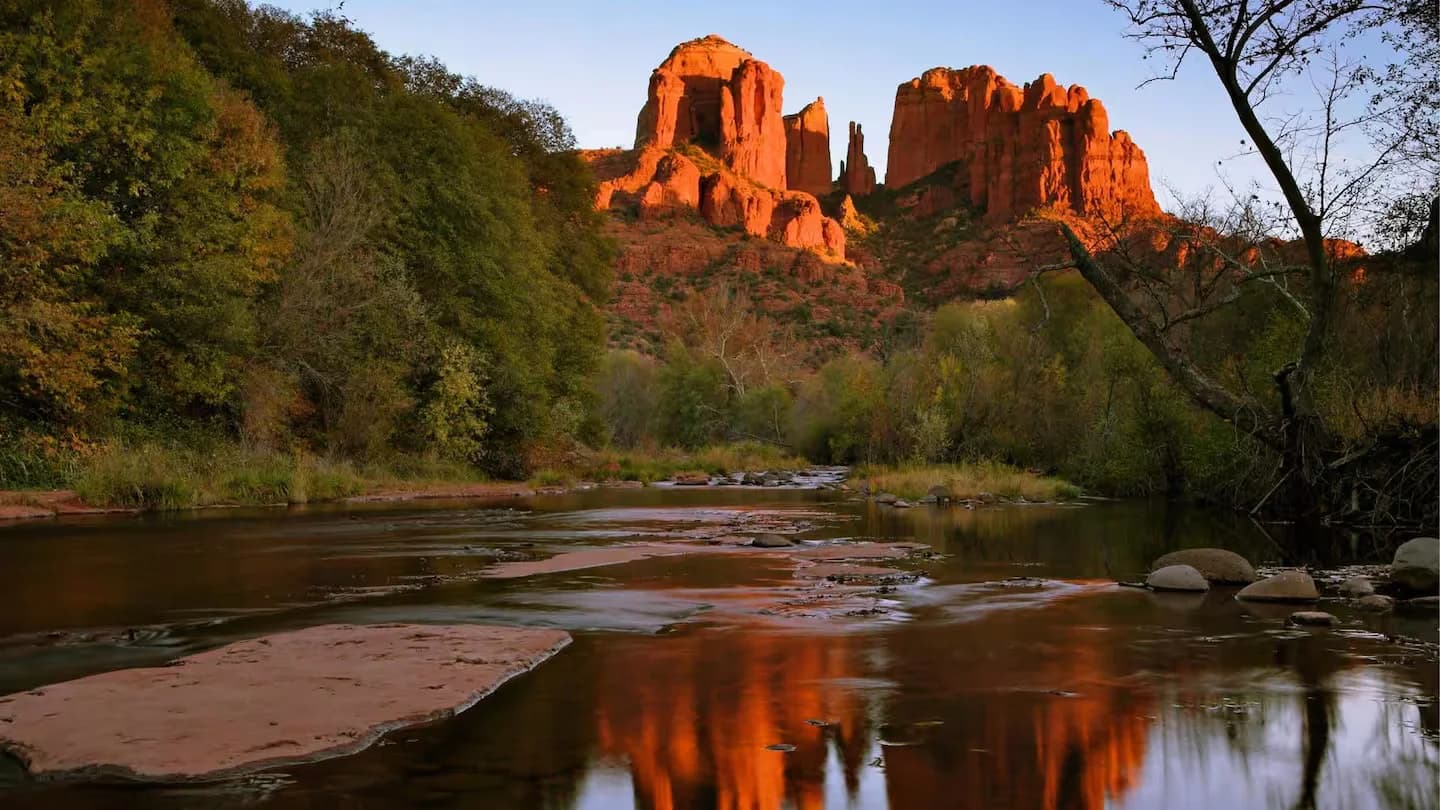 Cathedral Rock reflected at sunset in Sedona, Arizona